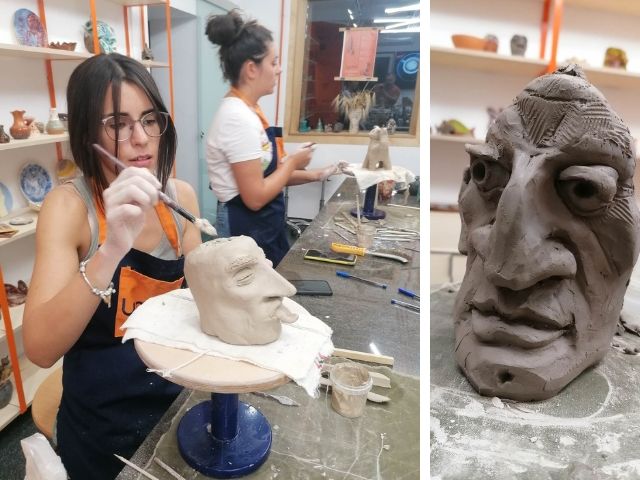 жена твори статуя от глина - снимка