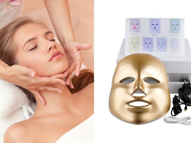 колаж от снимки на жена по време на масаж на лице и лед маска