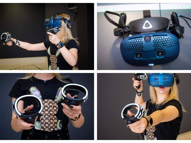 жена играе в стая с виртуална реалност - снимка