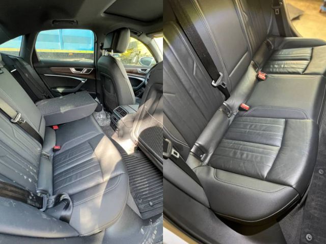 кожена седалка на автомобил преди и след почистване
