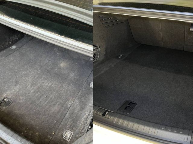 багажник на автомобил преди и след почистване